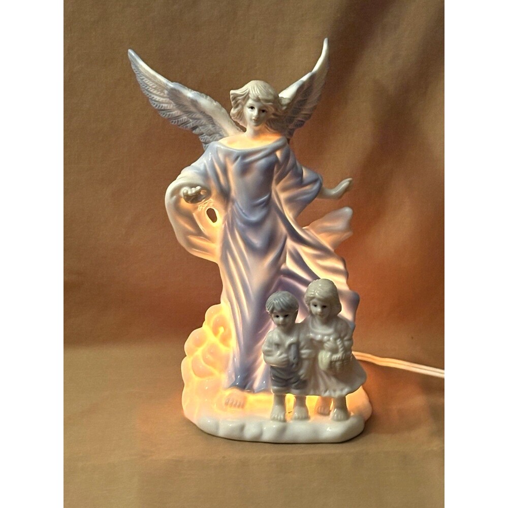 Vintage Porcelain Lamp Guardian Angel W/ Children China Works
